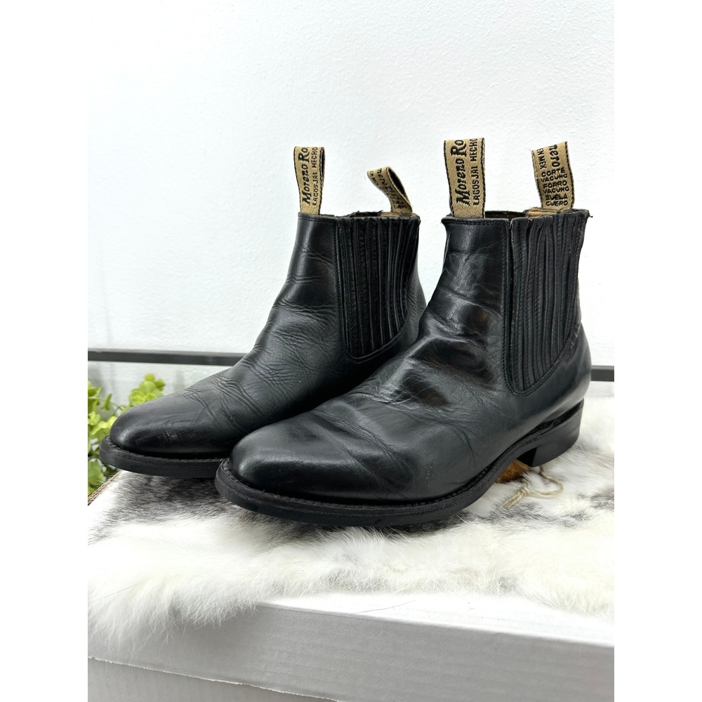 Moreno Romero Grasso Black Leather botines Charros Ankle Boots Mens 7.5 26.5 198